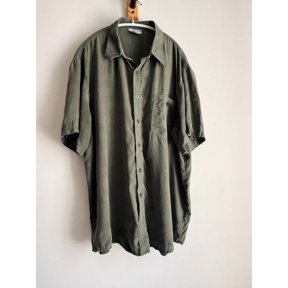 Cargo green 100% Silk shirt - US Men's Medium (Asia XL)